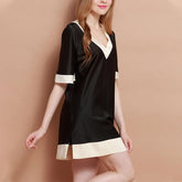Women Short Silk Nightgown Luxury Contrast Trim Silk Sleepwear
